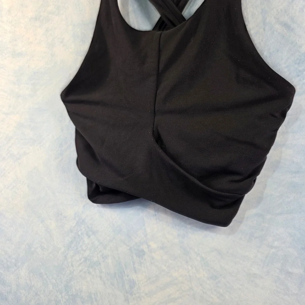Lululemon Black High Neck Cross Front Ruched X-Back Sports‎ Bra Top